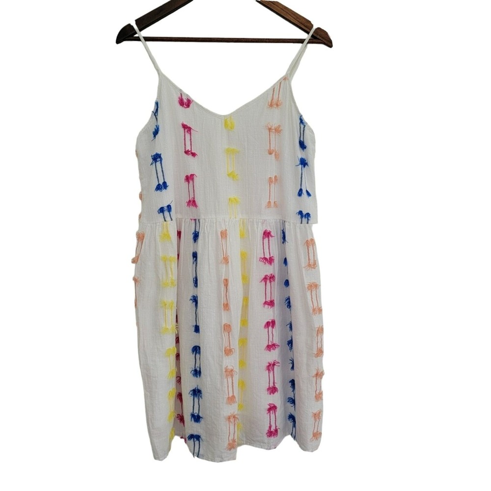 Lou & Grey for Loft Fringe Cami Dress Colorful Fiesta Women's Size Medium NWT